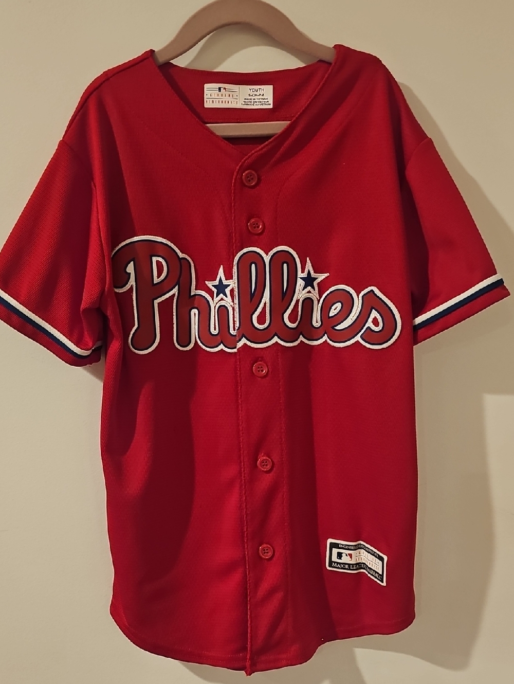 MLB Phillies Red Kids Button-Up Baseball Jersey Harper #3 Sz S 8